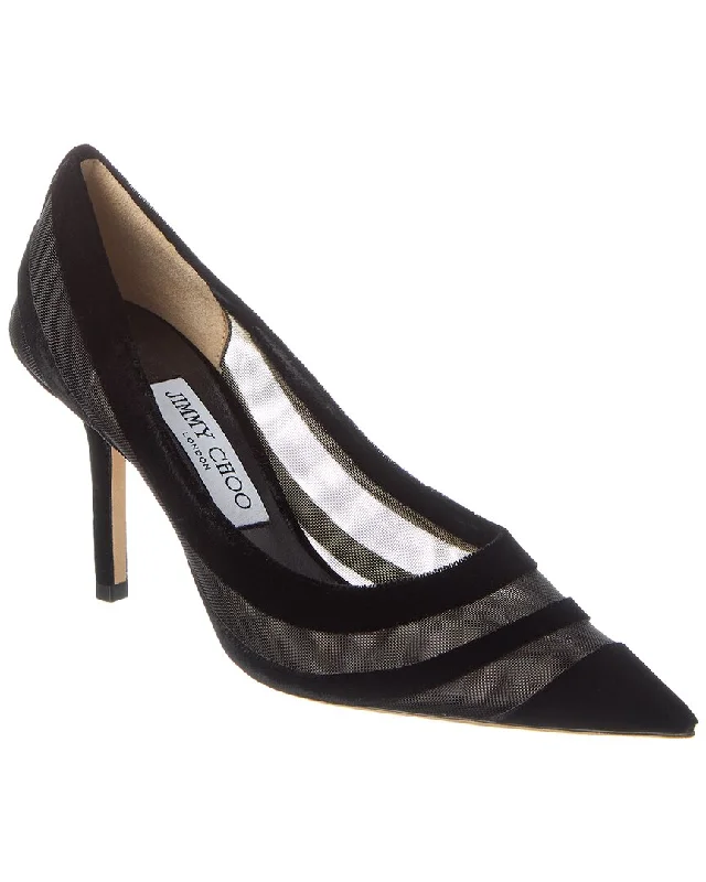 Jimmy Choo Love 85 Flocked Velvet & Mesh Pump