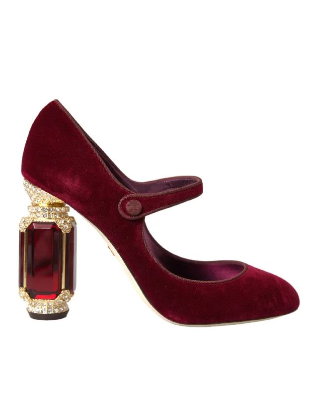 Dolce & Gabbana  Velvet  Crystals Heels Mary Jane Women's Shoes