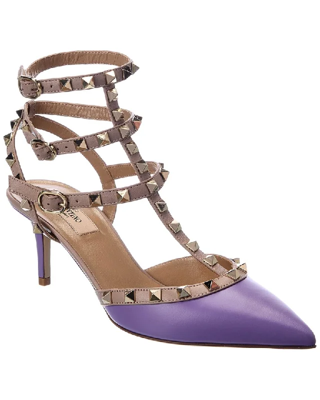 Valentino Rockstud Caged 65 Leather Ankle Strap Pump