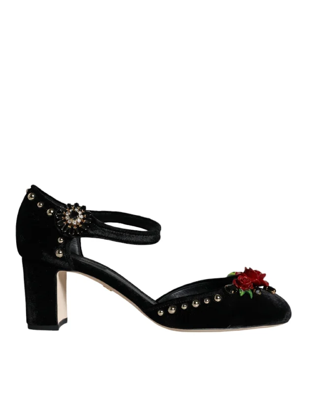 Dolce & Gabbana  Velvet Roses Ankle Strap Pumps Women's Shoes