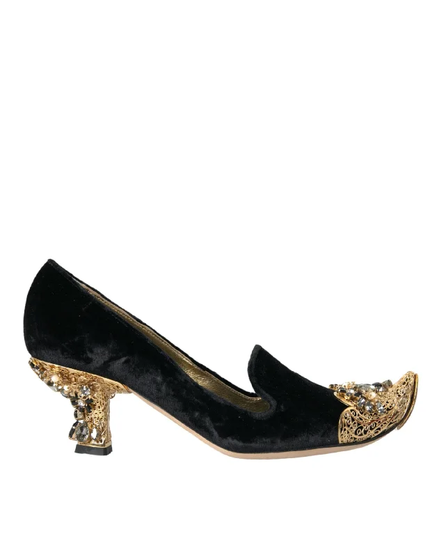 Dolce & Gabbana  Velvet Embellished Heels Pumps Women's Shoes