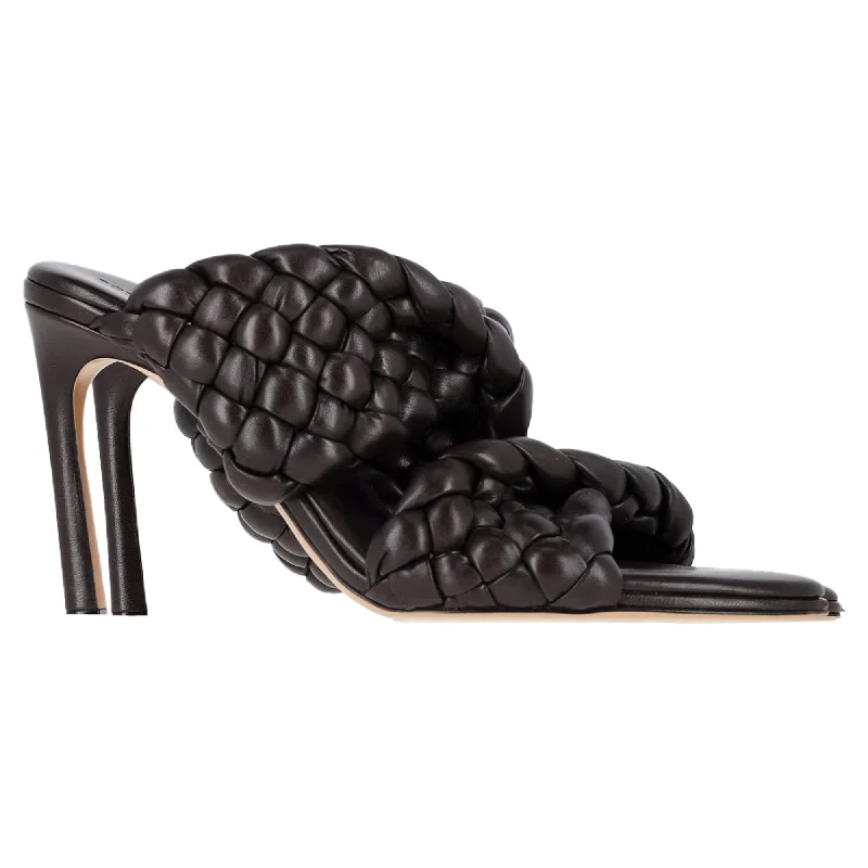 Bottega Veneta Intrecciato Slide Sandals in Brown Leather