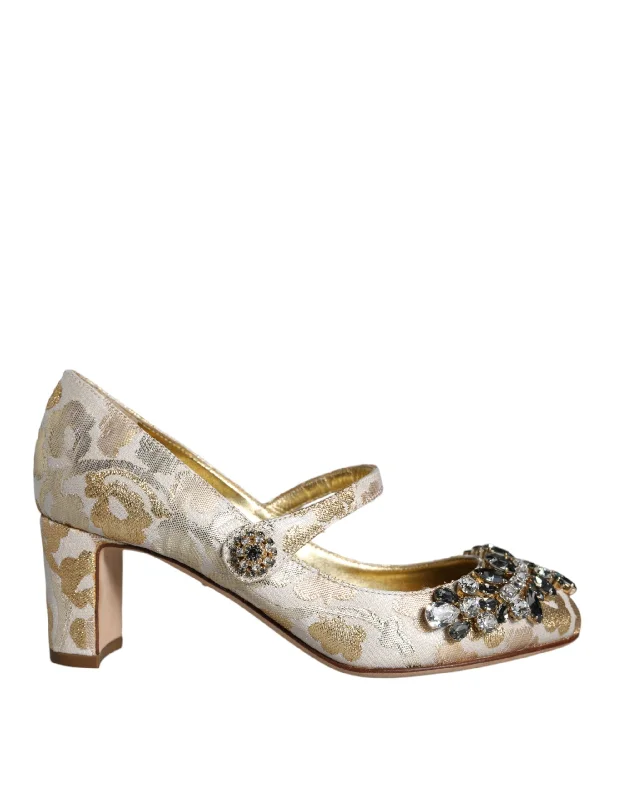 Dolce & Gabbana  Jacquard Crystal Mary Janes Pumps Women's Shoes (Pre-Owned)