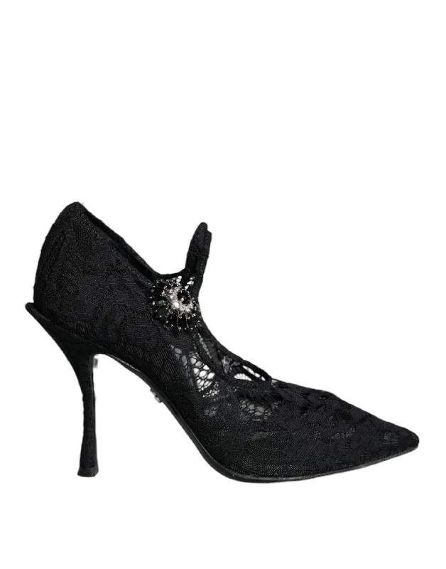 Dolce & Gabbana  Mary Jane Pumps Lace Crystals Heels Women's Shoes (Pre-Owned)