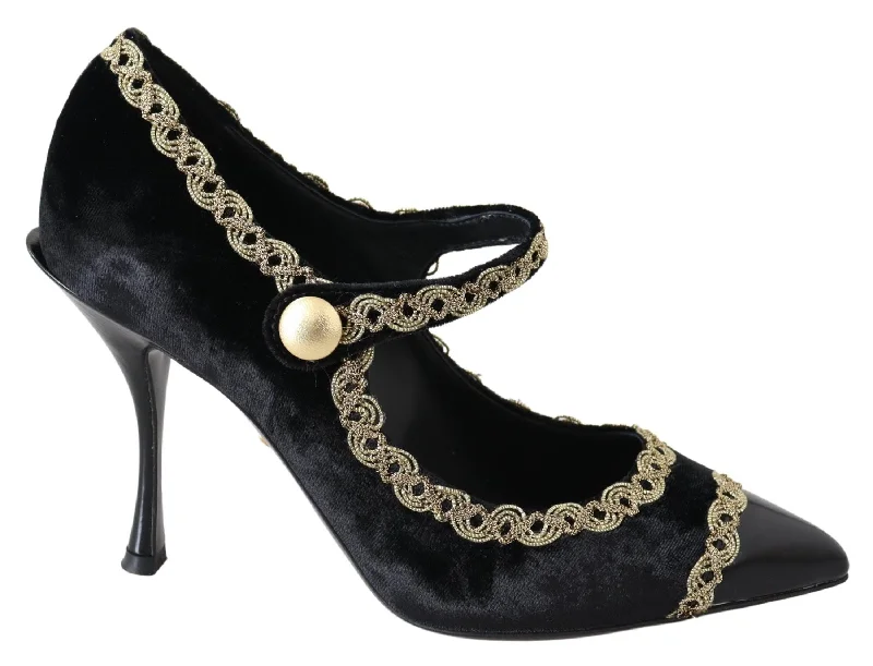 Dolce & Gabbana Elegant Velvet Patent Embroide Women's Pumps