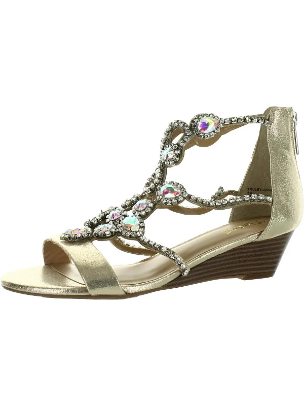 Truley Womens Faux Leather Jeweled Wedge Heels