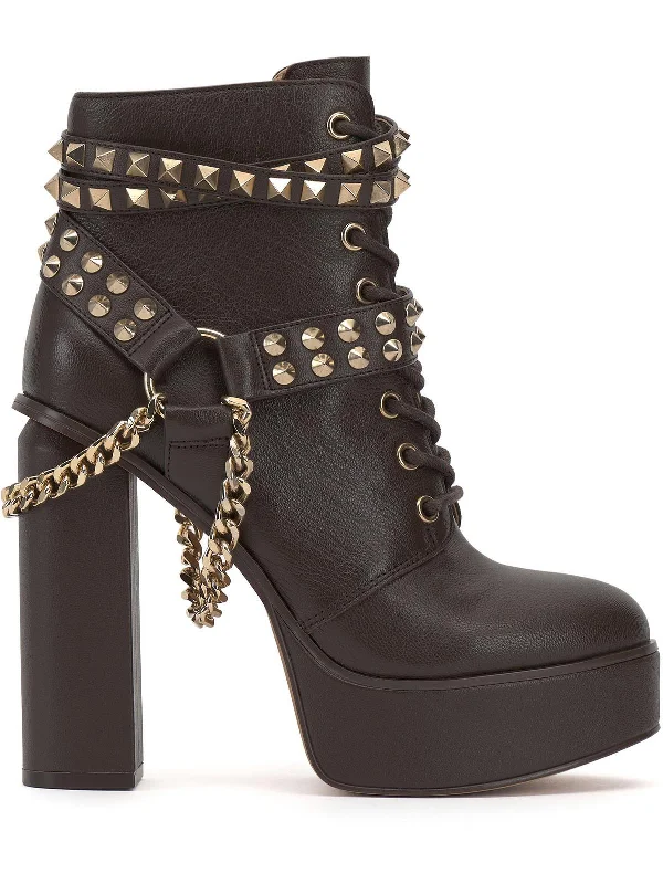 Lannoli Womens Leather Studded Block Heels