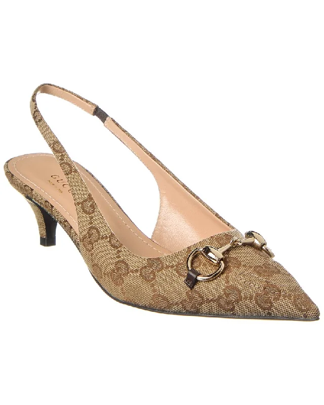 Gucci Horsebit GG Canvas Slingback Pump