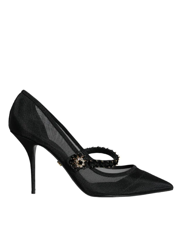 Dolce & Gabbana  Mesh Mary Jane Crystal Heel Pumps Women's Shoes