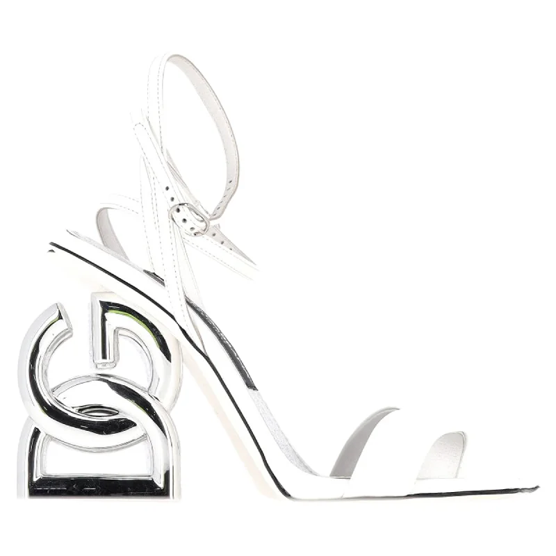 Dolce & Gabbana Logo Heel Sandals in White Leather