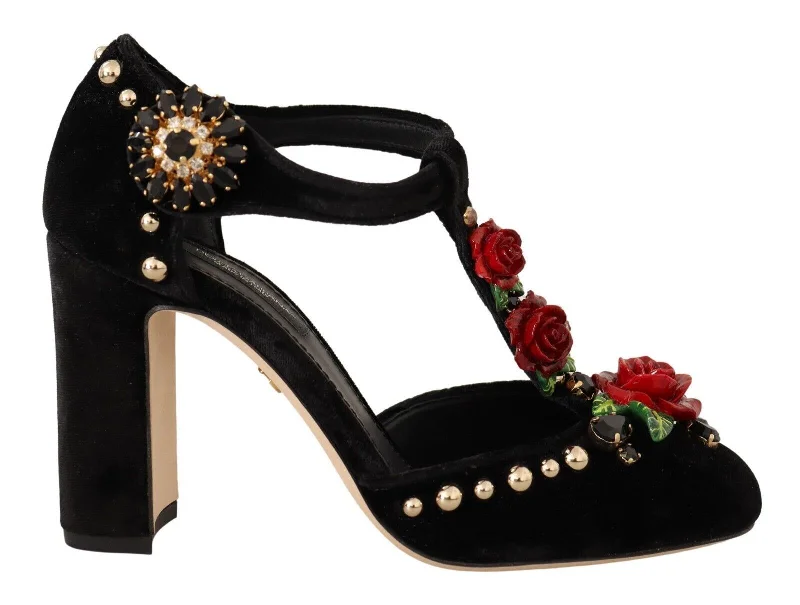 Dolce & Gabbana Elegant Velvet T-Strap Mary Jane Women's Pumps