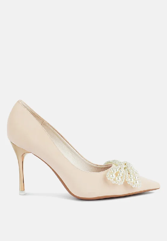 encon pearl embellished micro suede pumps