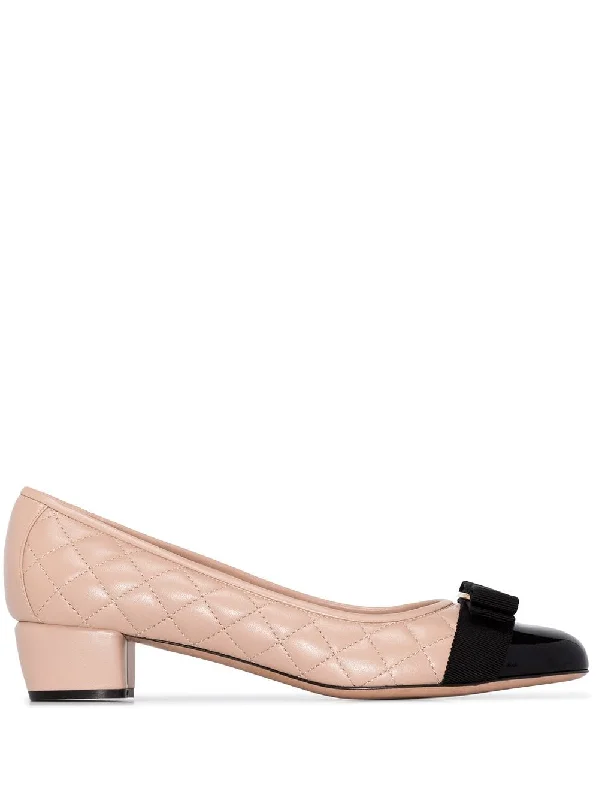 Ferragamo Quilted Leather Pumps with Bow Detailing - Q 35