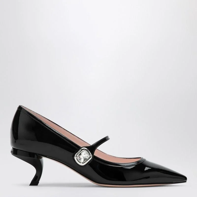 ROGER VIVIER Pointed Toe Mary Jane Pumps with Crystal Button Strap