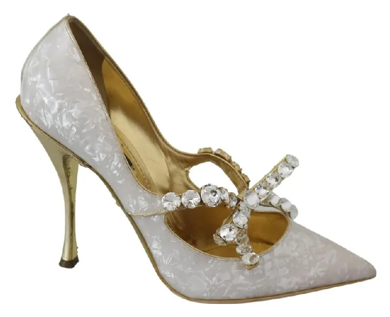 Dolce & Gabbana  Crystal Bow ivory Mary Jane Pumps Women's Shoes (Pre-Owned)