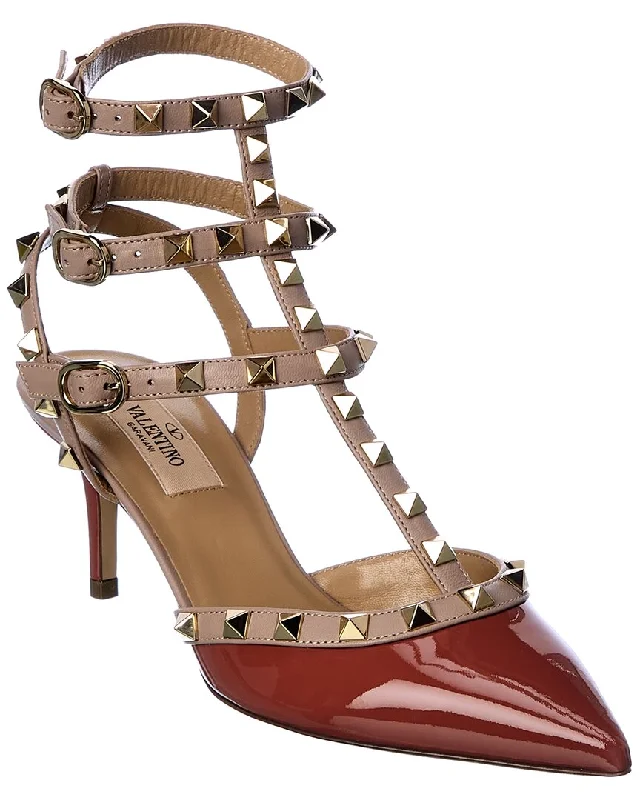 Valentino Rockstud Caged 65 Patent Ankle Strap Pump