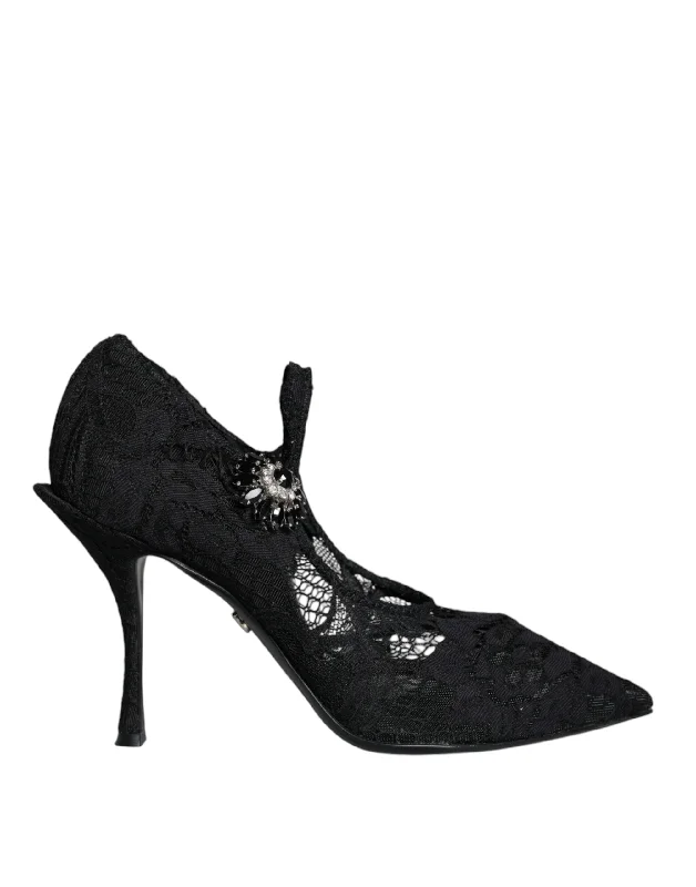 Dolce & Gabbana  Mary Jane Pumps Lace Crystals Heels Women's Shoes (Pre-Owned)