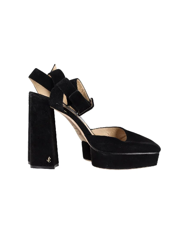 Jimmy Choo Jinn 125 Platform Sandals in Black Suede