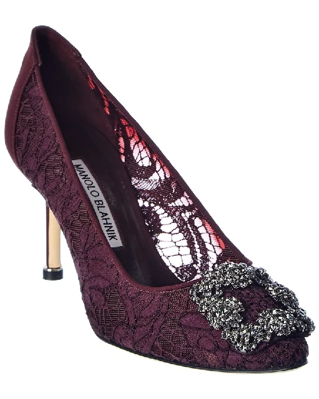 Manolo Blahnik Hangisi 70 Satin & Lace Pump