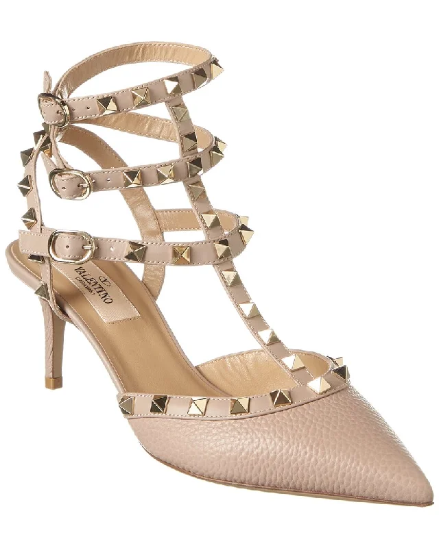 Valentino Rockstud Caged 65 Grainy Leather Ankle Strap Pump