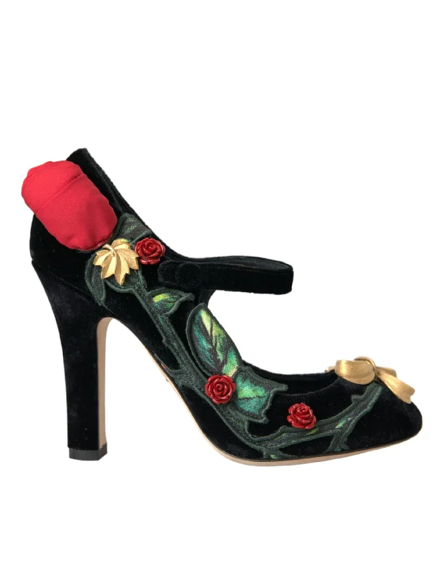 Dolce & Gabbana  Roses Crystal Brooch Mary Jane Women's Shoes