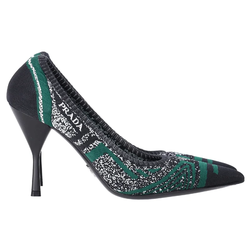 Prada Printed Knit Pointed Pumps in Green and Black Polyester