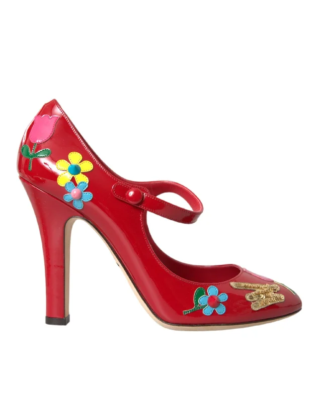 Dolce & Gabbana  Leather Embellished Mary Jane Pumps Heels Women's Shoes