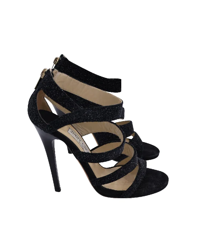 Jimmy Choo Strappy Sandals in Black Glitter