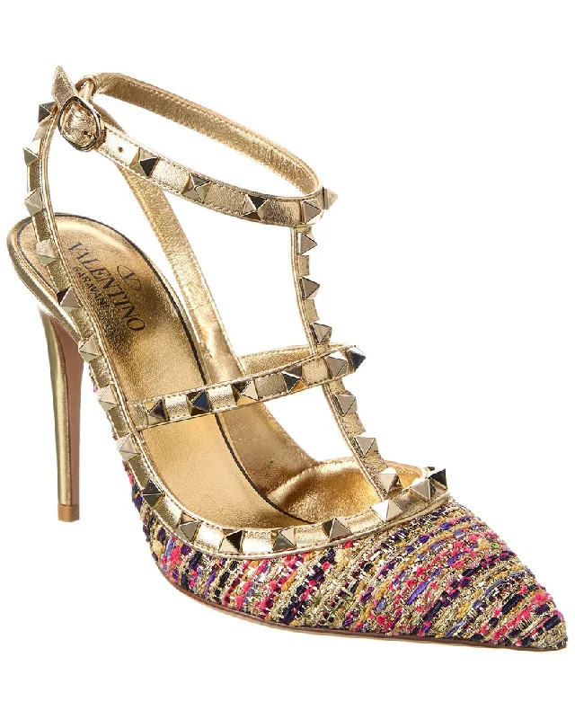 Valentino Rockstud Caged 100 Tweed & Leather Pump