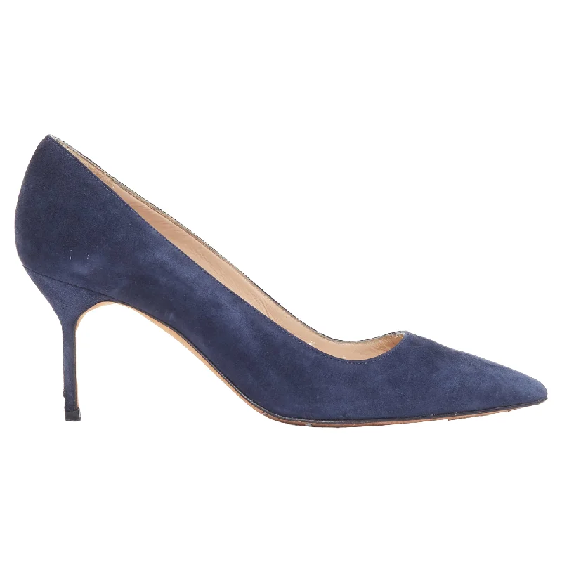 Manolo Blahnik BB 70 navy suede leather pumps