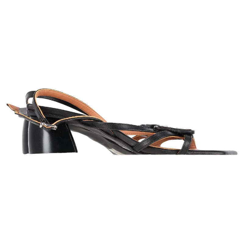 Ganni Embellished Sandals in Black Faux Leather