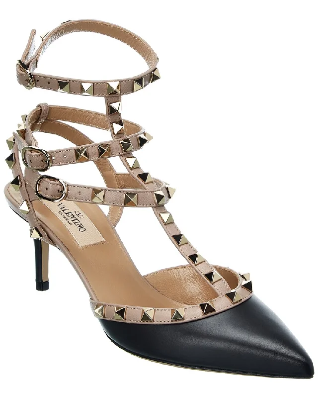 Valentino Rockstud Caged 65 Leather Ankle Strap Pump