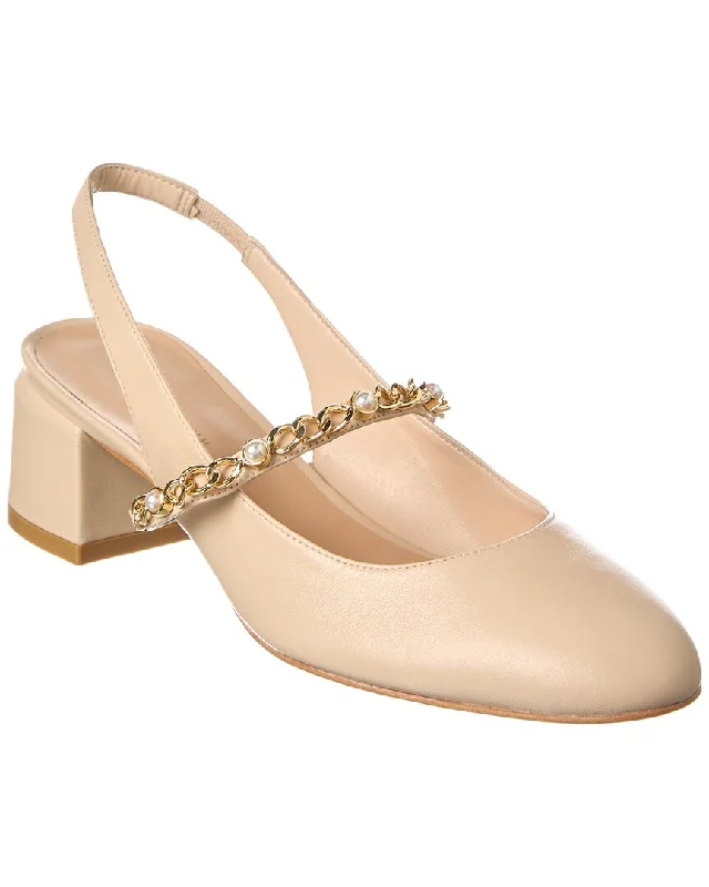 Stuart Weitzman Pearl Chain 45 Leather Slingback Pump