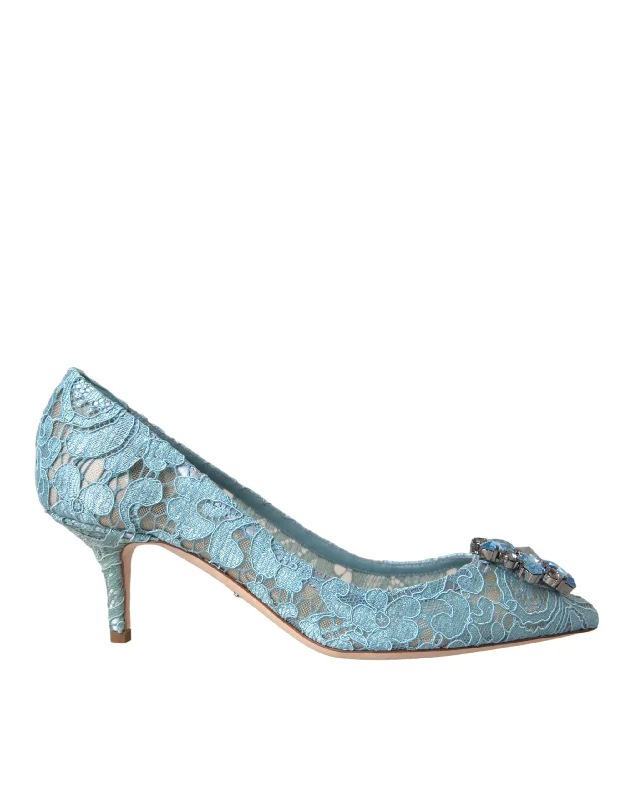 Dolce & Gabbana blue Taormina Lace Crystal Heel Pumps Women's Shoes