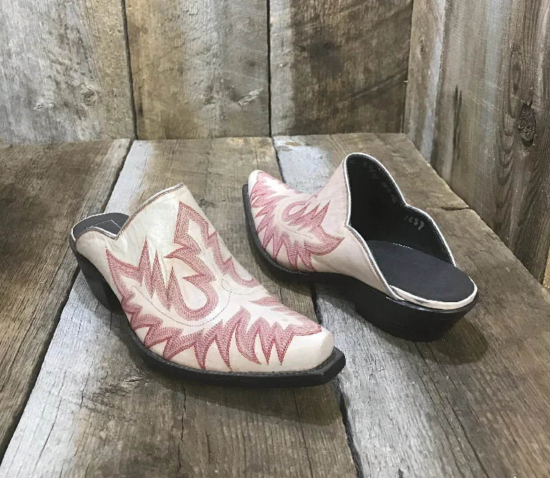 "A Stitch In Time"  White  Pink Stitch Tres Outlaws Mule  1537