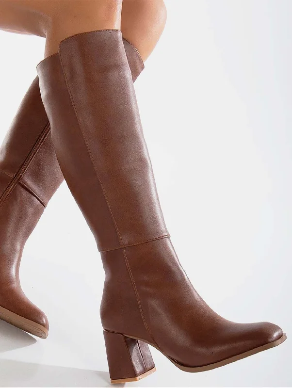 Adele Vegan Leather Knee High Boots | Brown