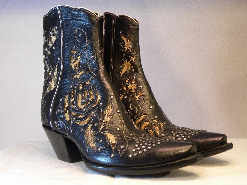 Black Calf & Natural Python Inlays w/ Swarovski Crystals  Tres Outlaws Flamingo Zip Boot 1563*