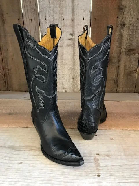 Black Kangaroo  & Alligator Tres Outlaws Women's Classic Boot 2081@