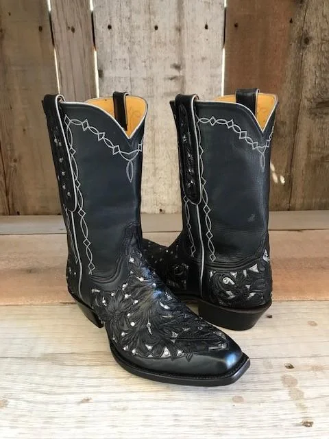 Black Tooled Filigree & Crystals Tres Outlaws Women's Classic Boot 2057@