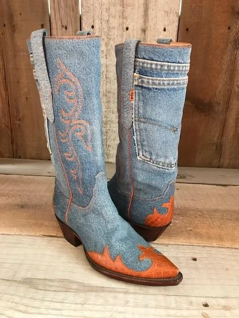 Blue Jean Denim & Gator Tres Outlaws Women's Classic Boot 1287@