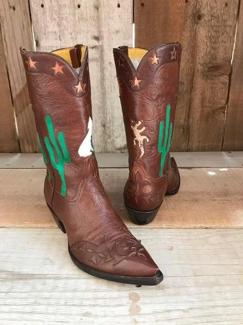 Choco Buffalo &  Calf Cacti Tres Outlaws Women's Classic Boot 2531@