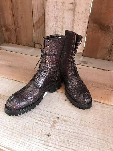 Burgundy Alligator Tres Outlaws Women's Combat Boot 2379@