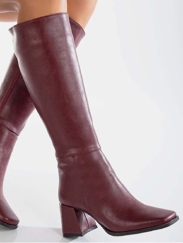 Celeste Vegan Leather Knee High Boots | Burgundy Matt