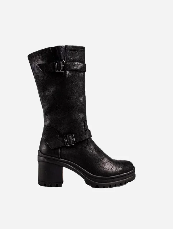 Chaga Women's Vegan Leather Biker Boots | Black