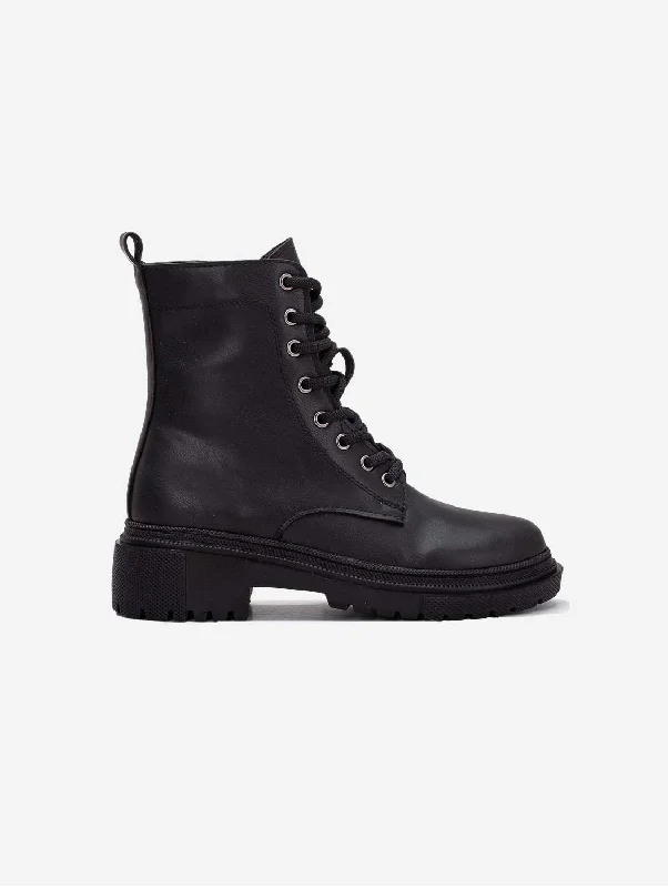 Mallory Vegan Leather Combat Lace Up Boots | Black