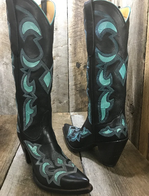 Alligator Black &  Calf Skin Teal 1646