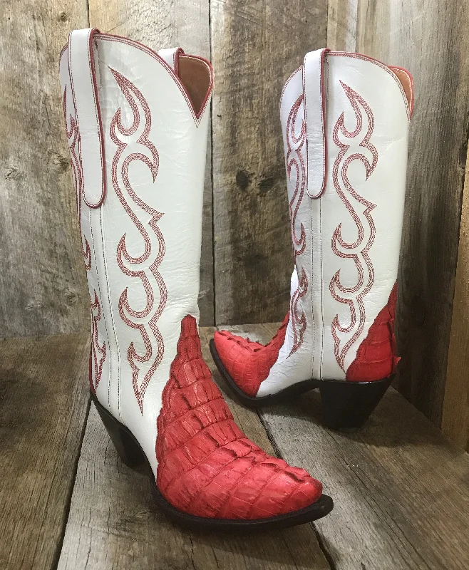 "Crocodile" Red Tail  White Calf Skin Falconhead Women's Classic  1415