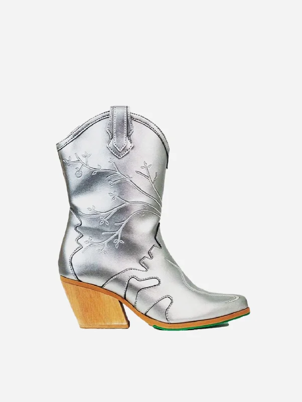 Sofie Vegan Apple Leather Cowboy Boots | Silver