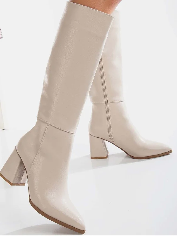 Valerie Vegan Leather Knee High Boots | Beige