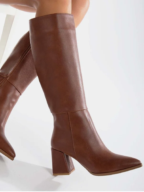 Valerie Vegan Leather Knee High Boots | Brown